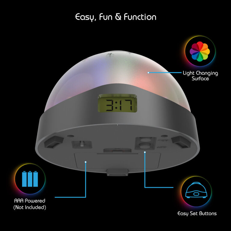 Some of the clock’s most important features include its battery-powered design, light-changing surface, and easy-set buttons.