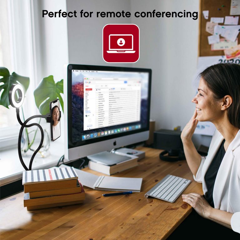 An office worker using the Halo Flex Duo to have remote conferences with a colleague while working from home.