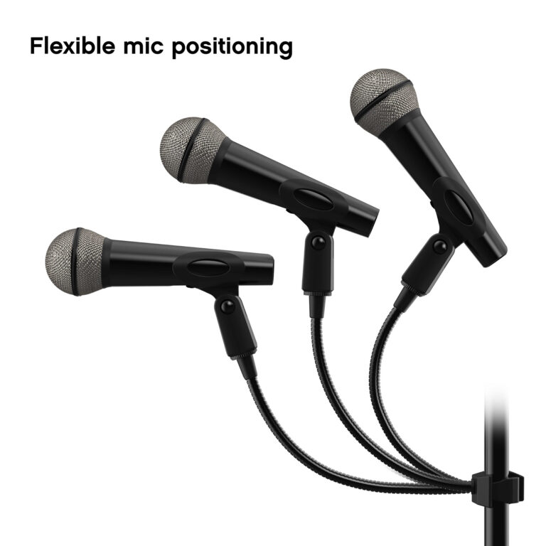 The Halo Light Duo’s built-in mic in 3 different positions to portray its flexible design.