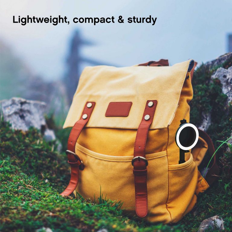 The Halo Stick sitting in a backpack’s side pocket, showcasing its lightweight, compact, and sturdy design.