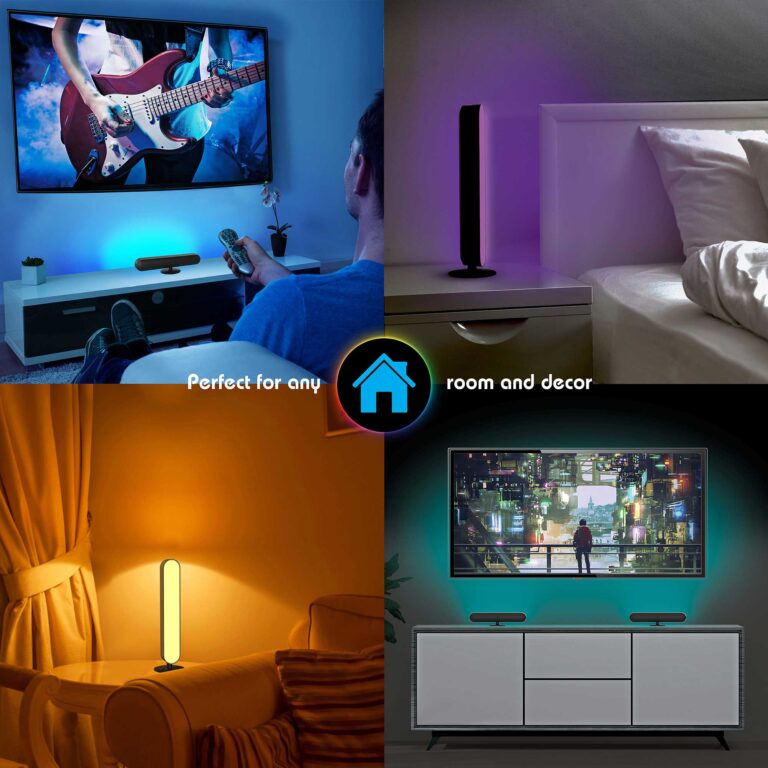 4-way split screen showing how the AuraLED ColorBar perfectly complements any room and adds customized ambiance to your home.