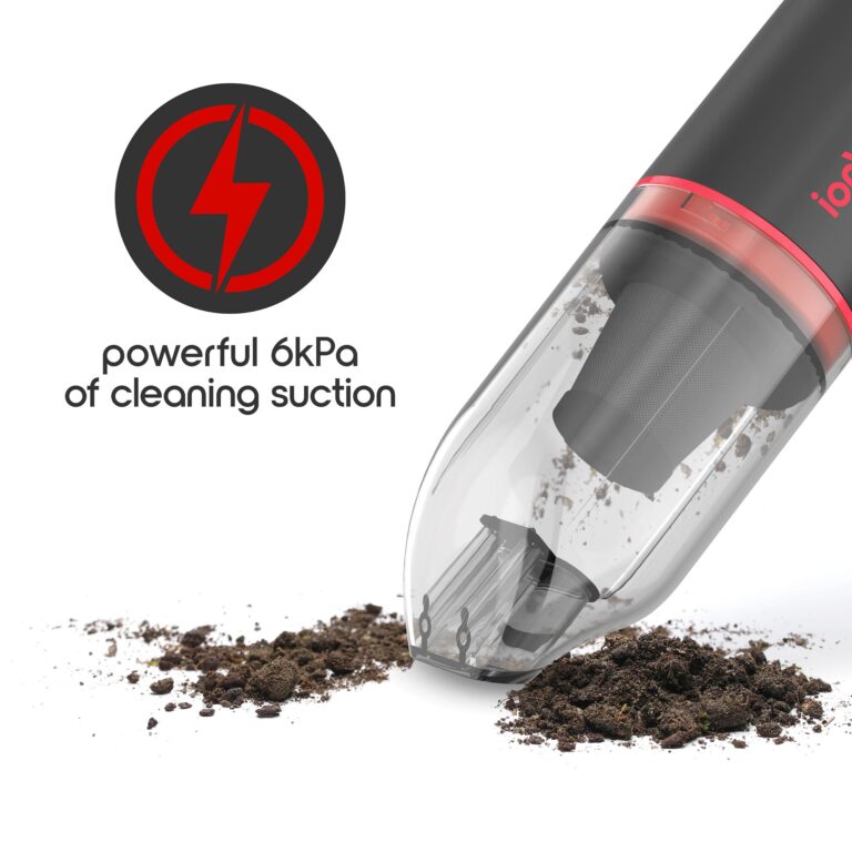 The vacuum picks up dirt and debris with 6kPa of cleaning suction power.