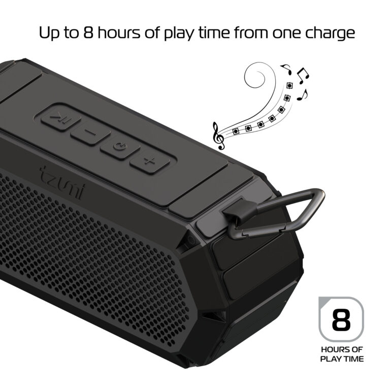 Music playing from the speaker for hours on end, up to 8 hours on a full charge.