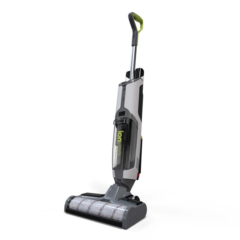 The green ionvac HydraClean vacuum is up against a white background.