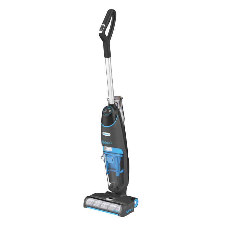 The blue ionvac HydraiQ vacuum is up against a white background.