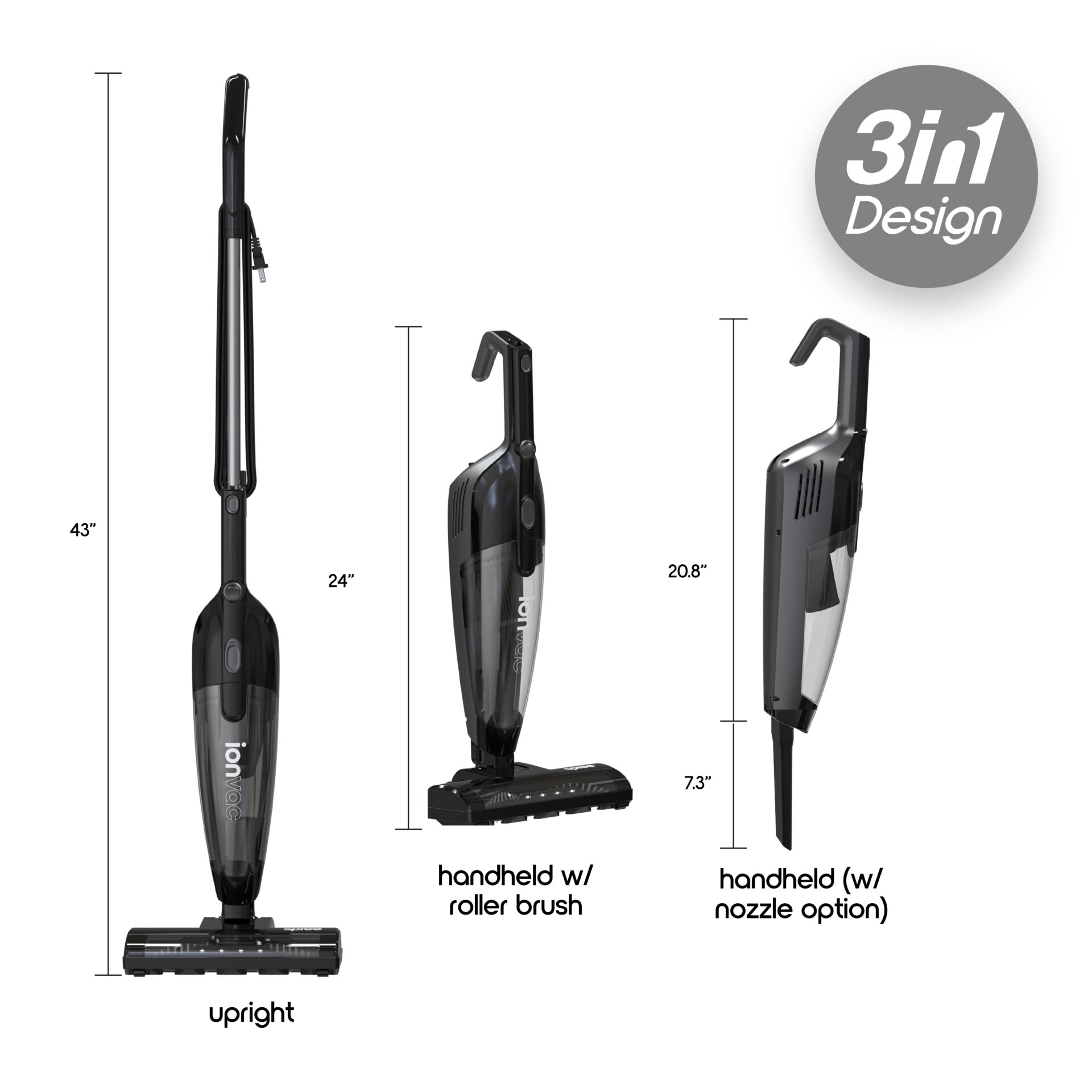 IonVac 3-in-1 Lightweight Corded Stick Vacuum - NEW