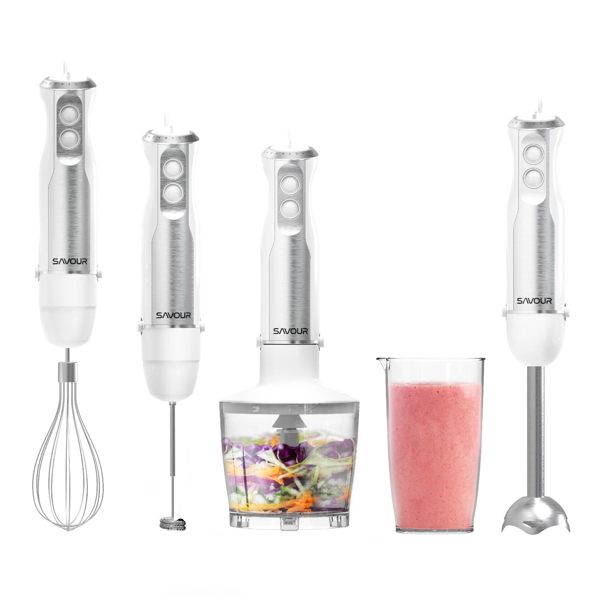 Savour Immersion Blender Set, 6Pcs, White – Tzumi®