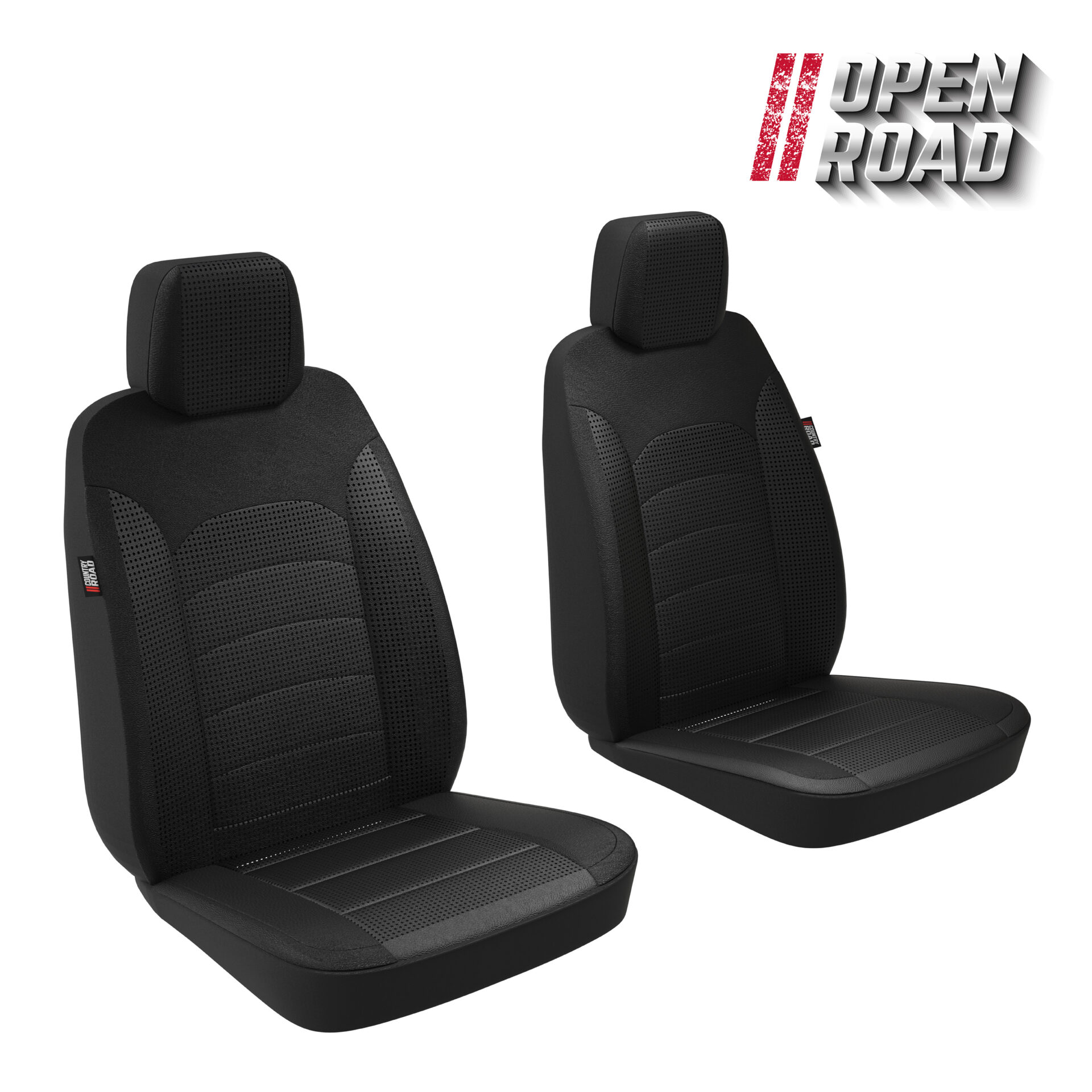 Open Road Car Seat Cover and Steering Wheel Cover Set, Universal Fit Interior Protection, Breathable Material, Black/Red