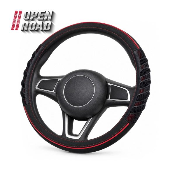 Open Road Rubberized Sport Steering Wheel Cover (Red)